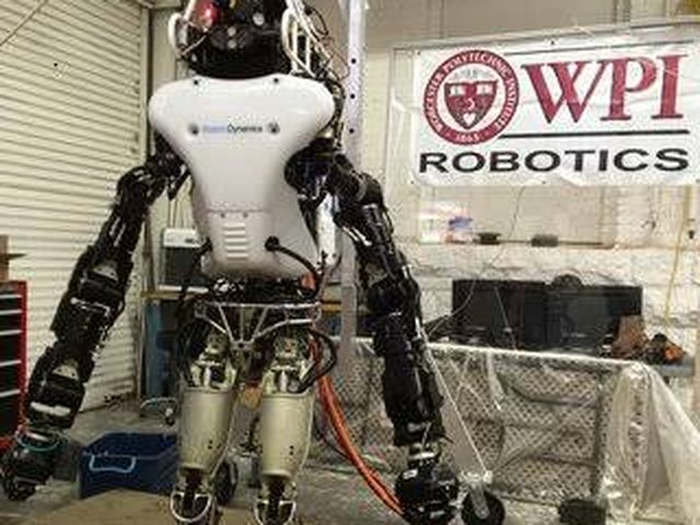 Atlas standing in the WPI Robotics lab